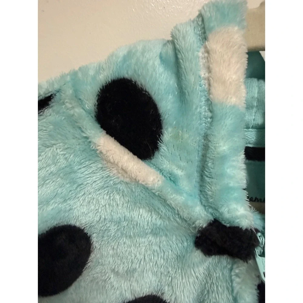 Justice Girls Blue Polka Dot Cat Hood Plush‎ Fleece One Piece Pajamas Size 8